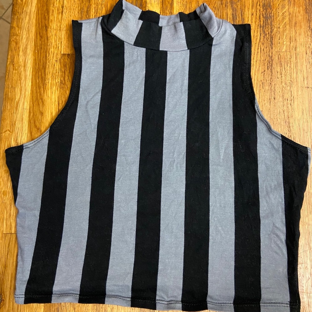 High neck cropped striped tank